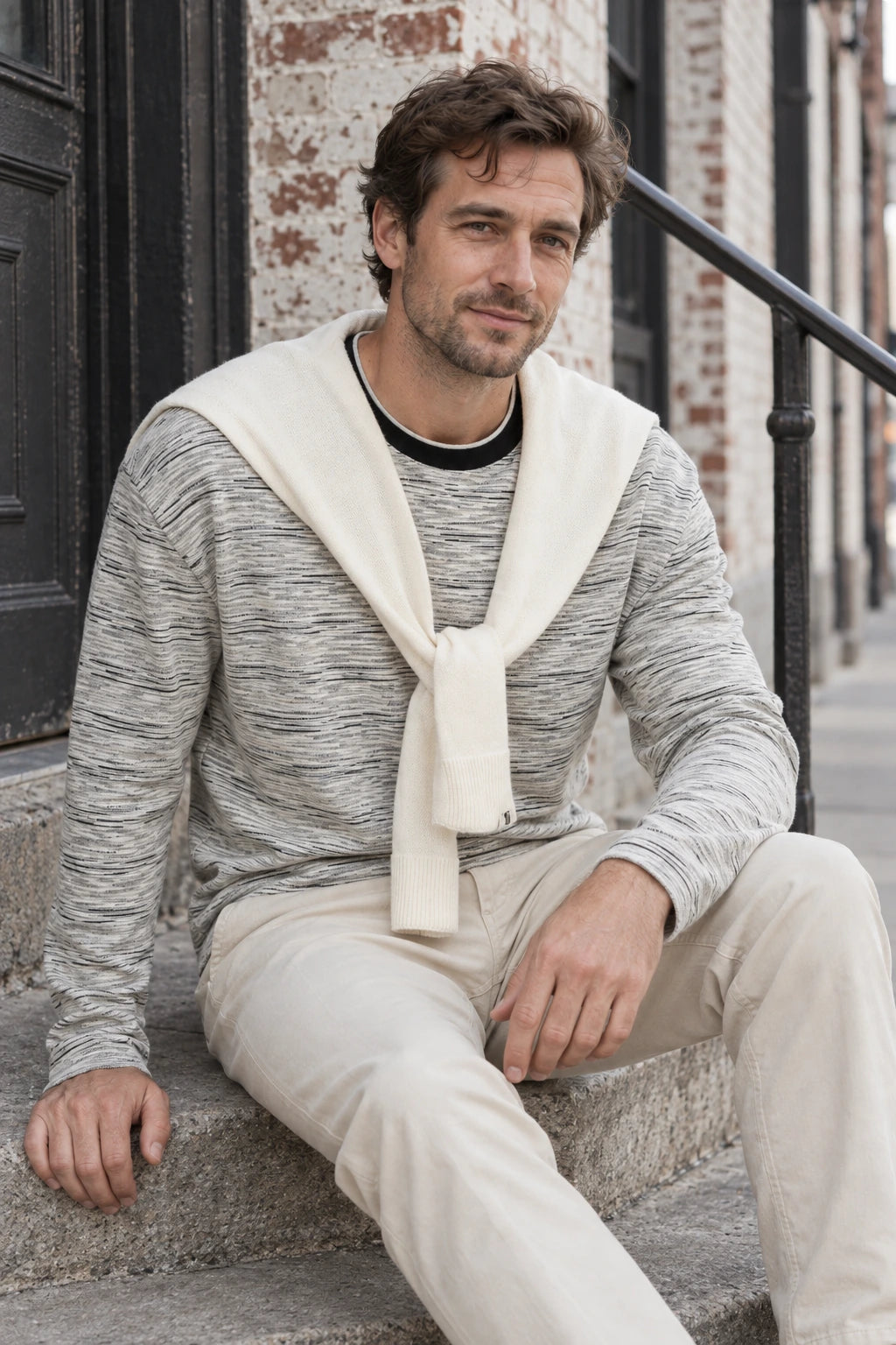 S-03207 model styling — Mélange crew knit