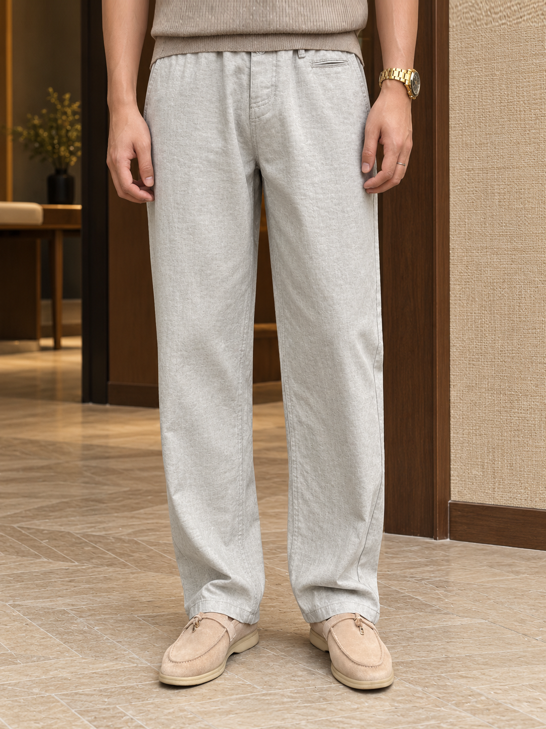 Men's Textured Relaxed Straight-Leg Casual Pants