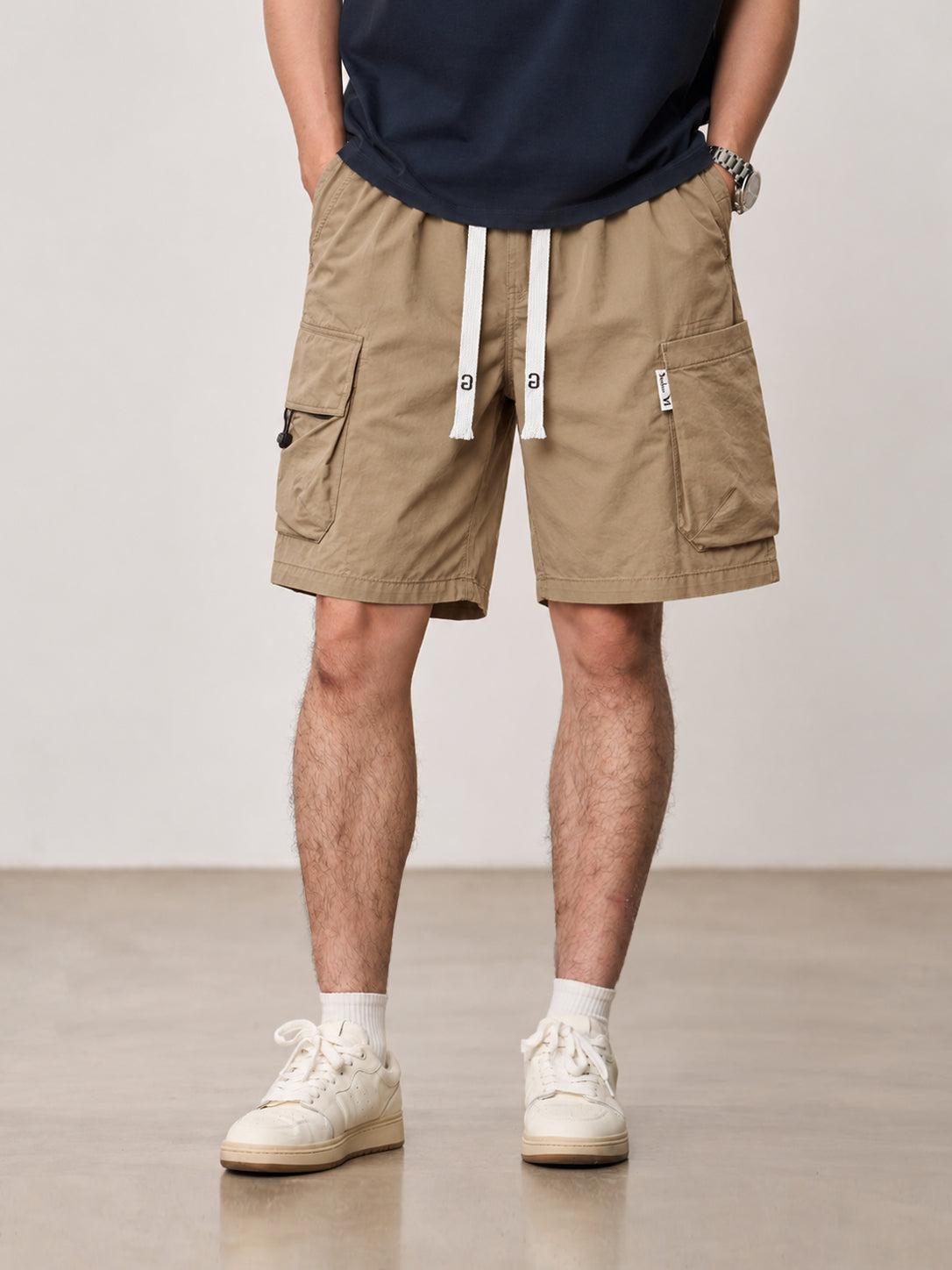 Men's Drawstring Cargo Shorts with Multi-Pocket Design