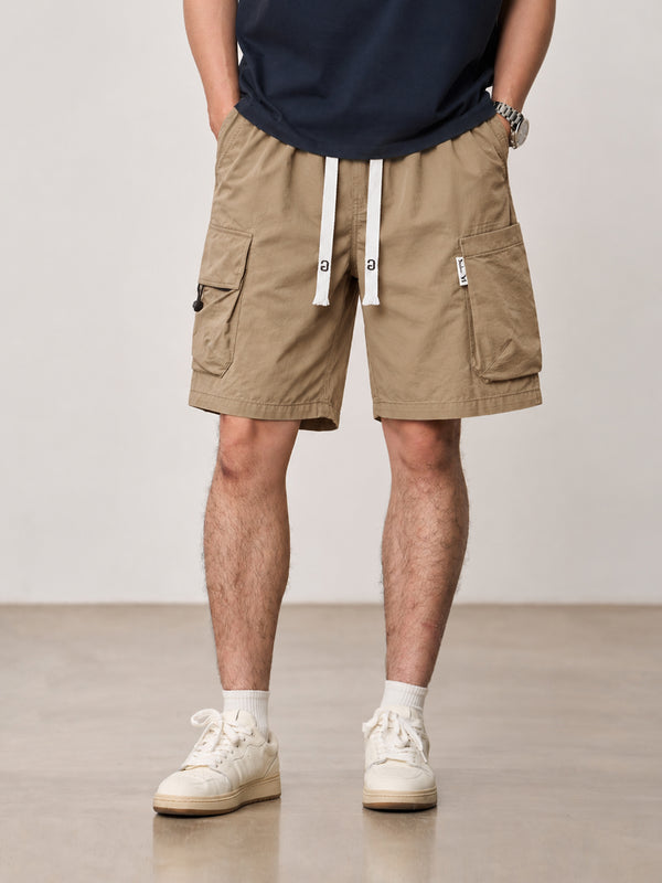 Men's Drawstring Cargo Shorts with Multi-Pocket Design