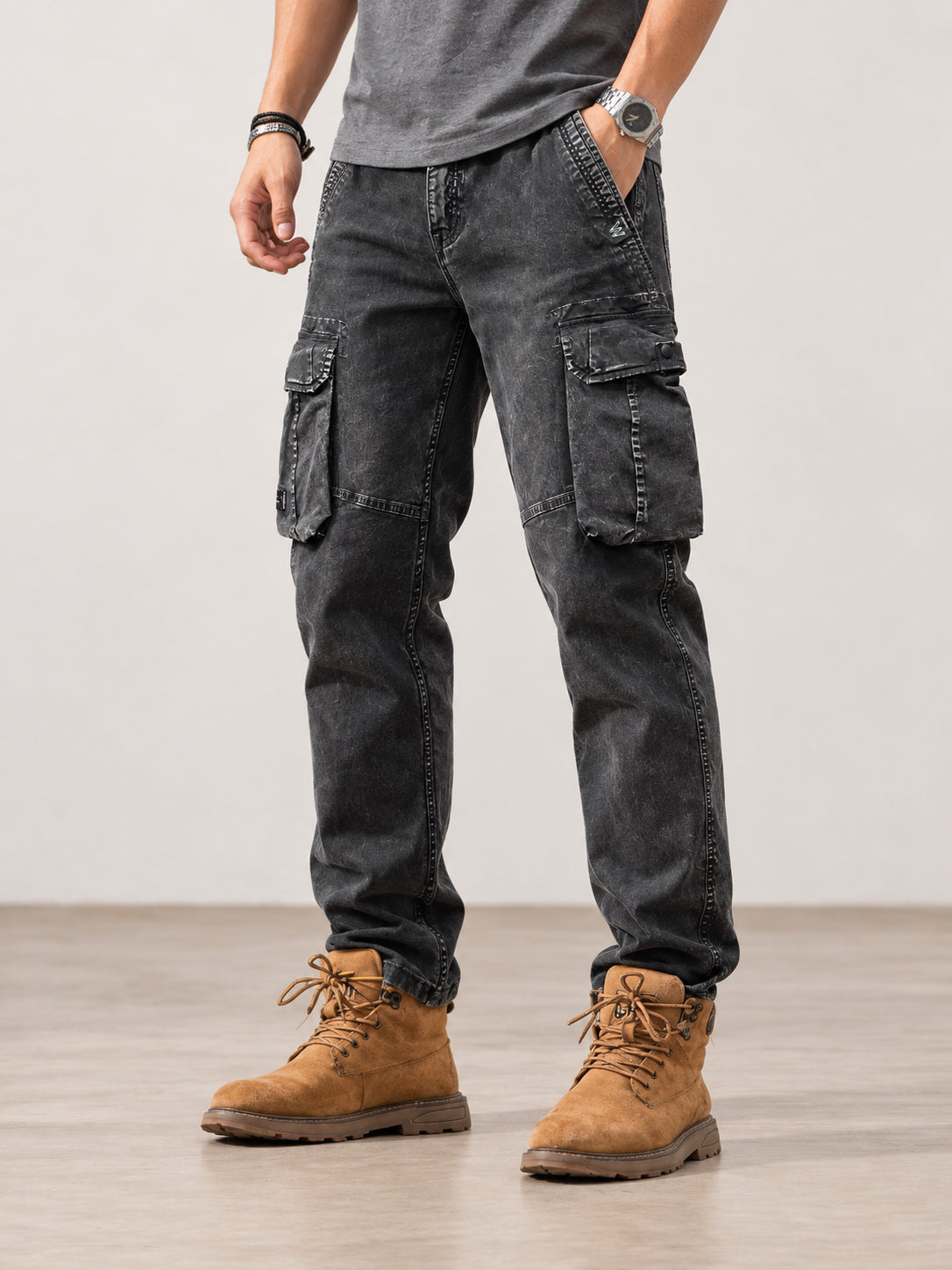 Men's Washed Multi-Pocket Relaxed Cargo Pants — Men's Washed Multi-Pocket Relaxed Cargo Pants