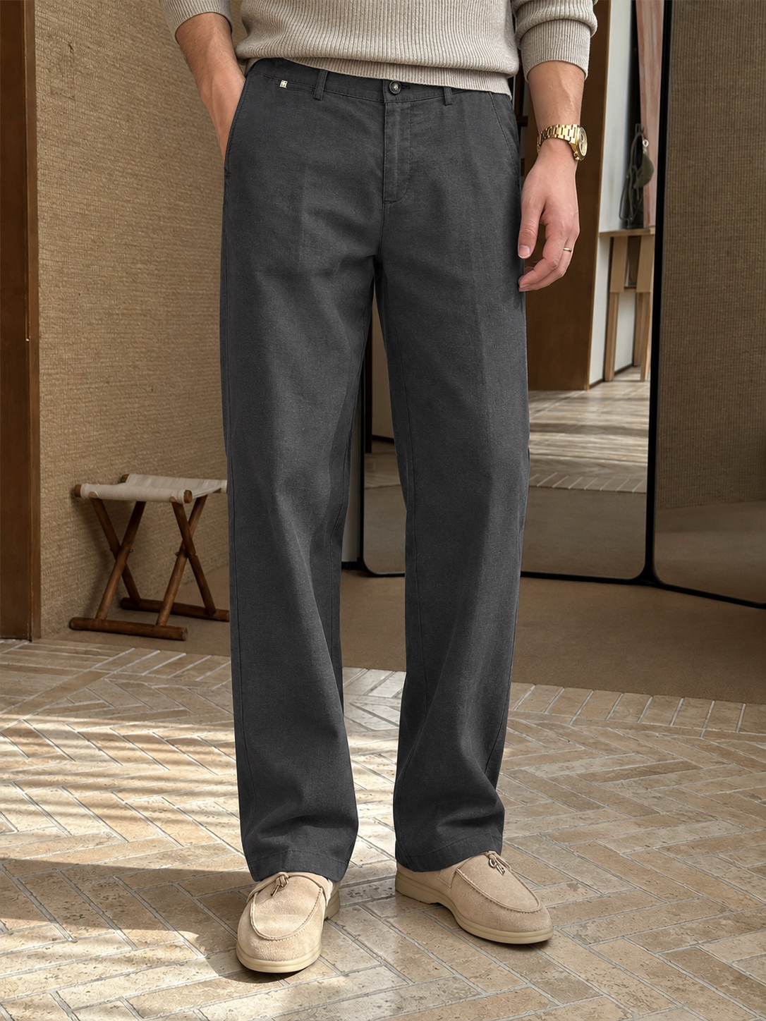 Men’s Linen Blend Straight Leg Casual Pants