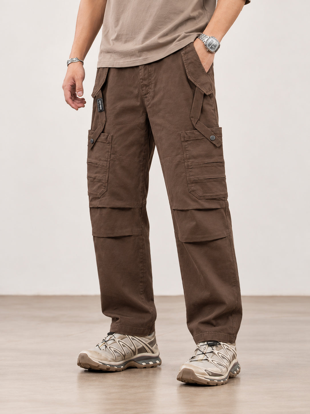 Men's Strap Detail Multi-Pocket Cargo Pants