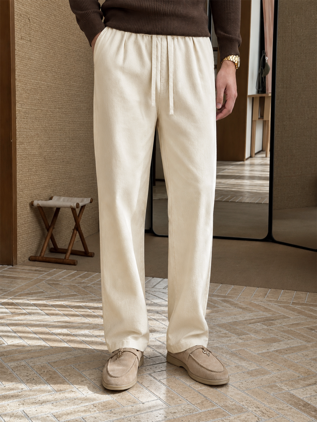 Men's Relaxed Drawstring Cotton-Linen Pants