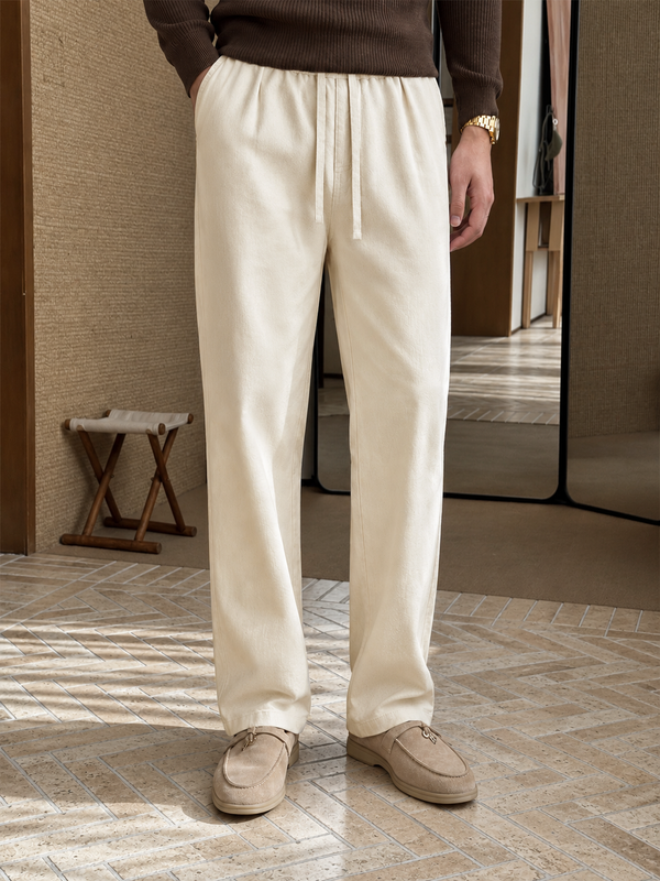 Men's Relaxed Drawstring Cotton-Linen Pants