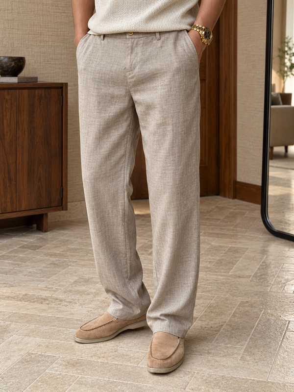 Men's Relaxed Straight-Leg Cotton-Linen Pants