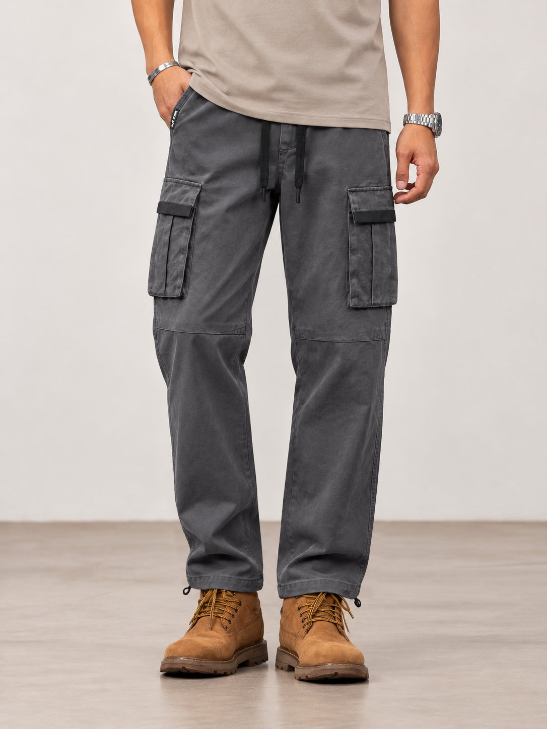 Men's Washed Multi-Pocket Drawstring Cargo Pants — Men's Washed Multi-Pocket Drawstring Cargo Pants