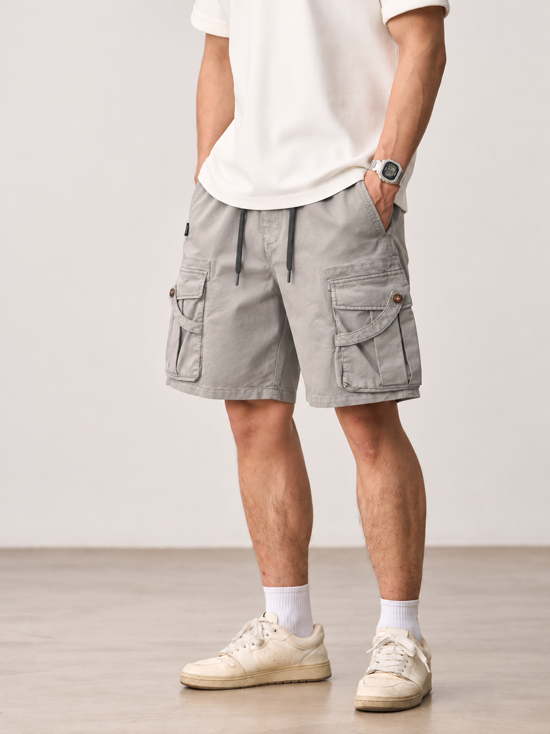 Men's 3D Pocket Decorative Tab Detail Cargo Shorts — Men's 3D Pocket Decorative Tab Detail Cargo Shorts