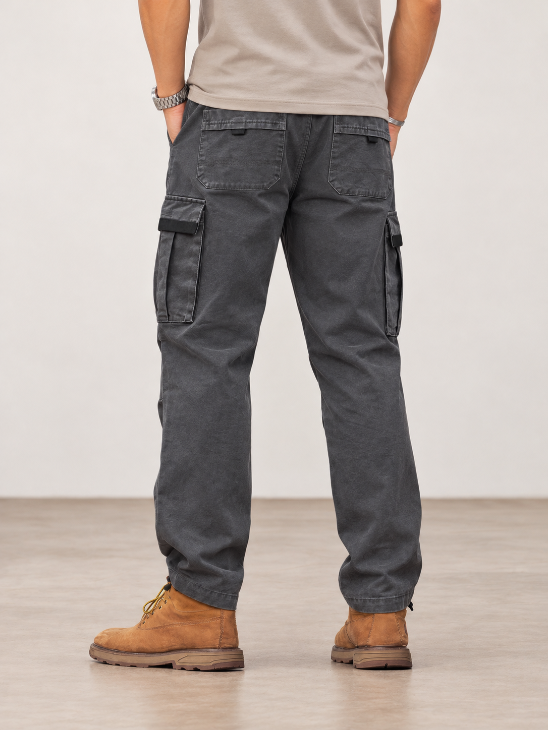 Men's Washed Multi-Pocket Drawstring Cargo Pants — Men's Washed Multi-Pocket Drawstring Cargo Pants
