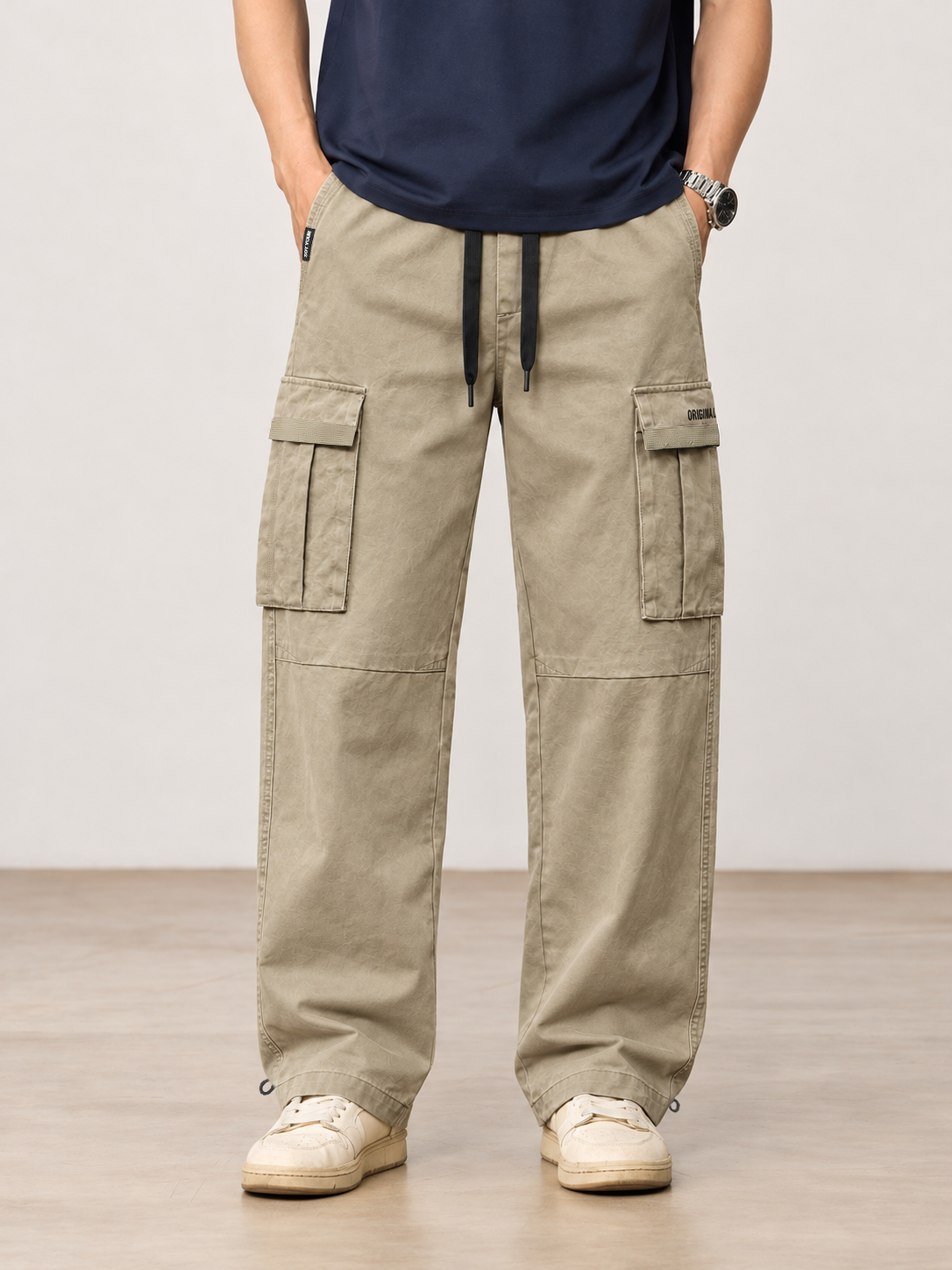 Men's Washed Multi-Pocket Drawstring Cargo Pants — Men's Washed Multi-Pocket Drawstring Cargo Pants