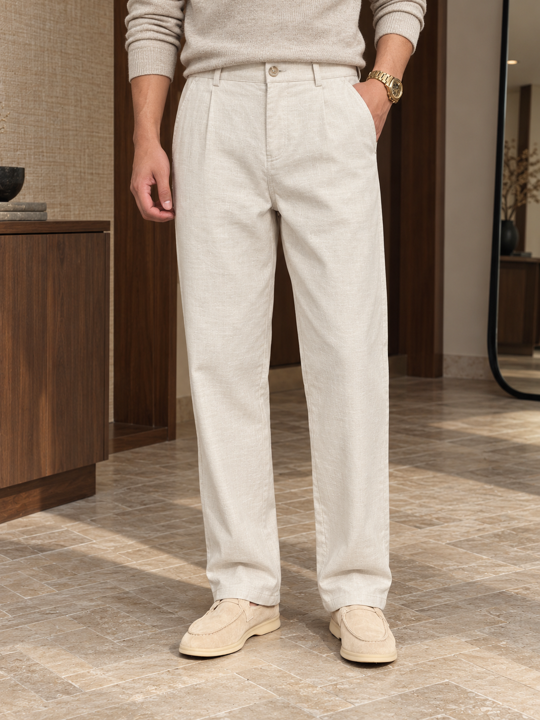 Men's Relaxed Straight-Leg Cotton-Linen Pants — Men's Relaxed Straight-Leg Cotton-Linen Pants