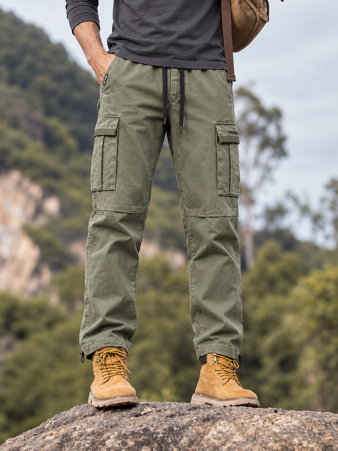 Men's Washed Multi-Pocket Drawstring Cargo Pants — Men's Washed Multi-Pocket Drawstring Cargo Pants