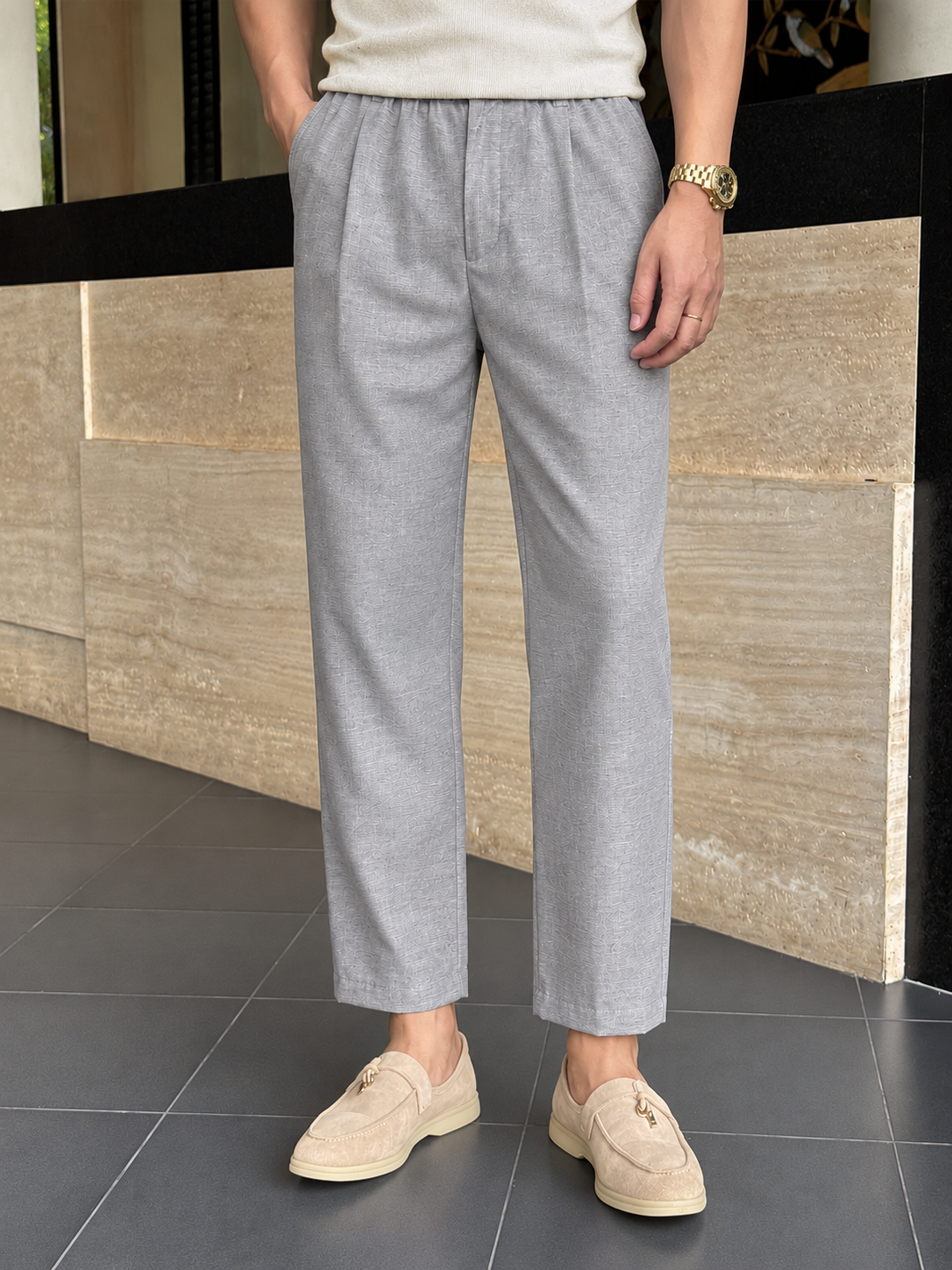 Men’s Textured Linen Blend Cropped Casual Pants — Men’s Textured Linen Blend Cropped Casual Pants