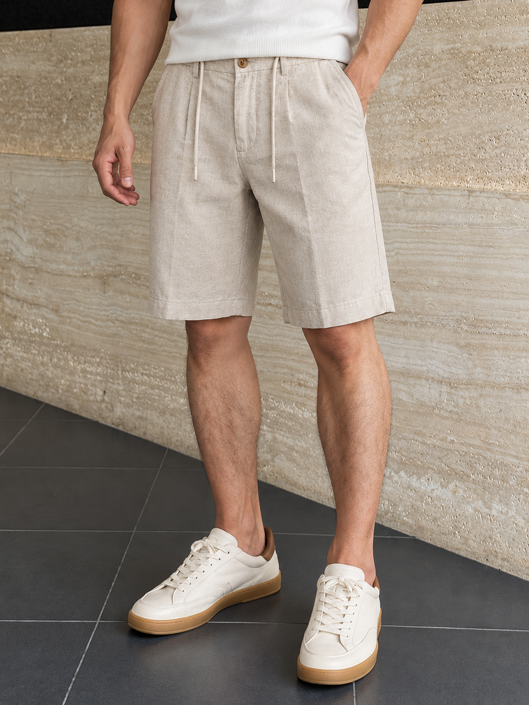 Men’s Linen Cotton Pleated Shorts — Men’s Linen Cotton Pleated Shorts