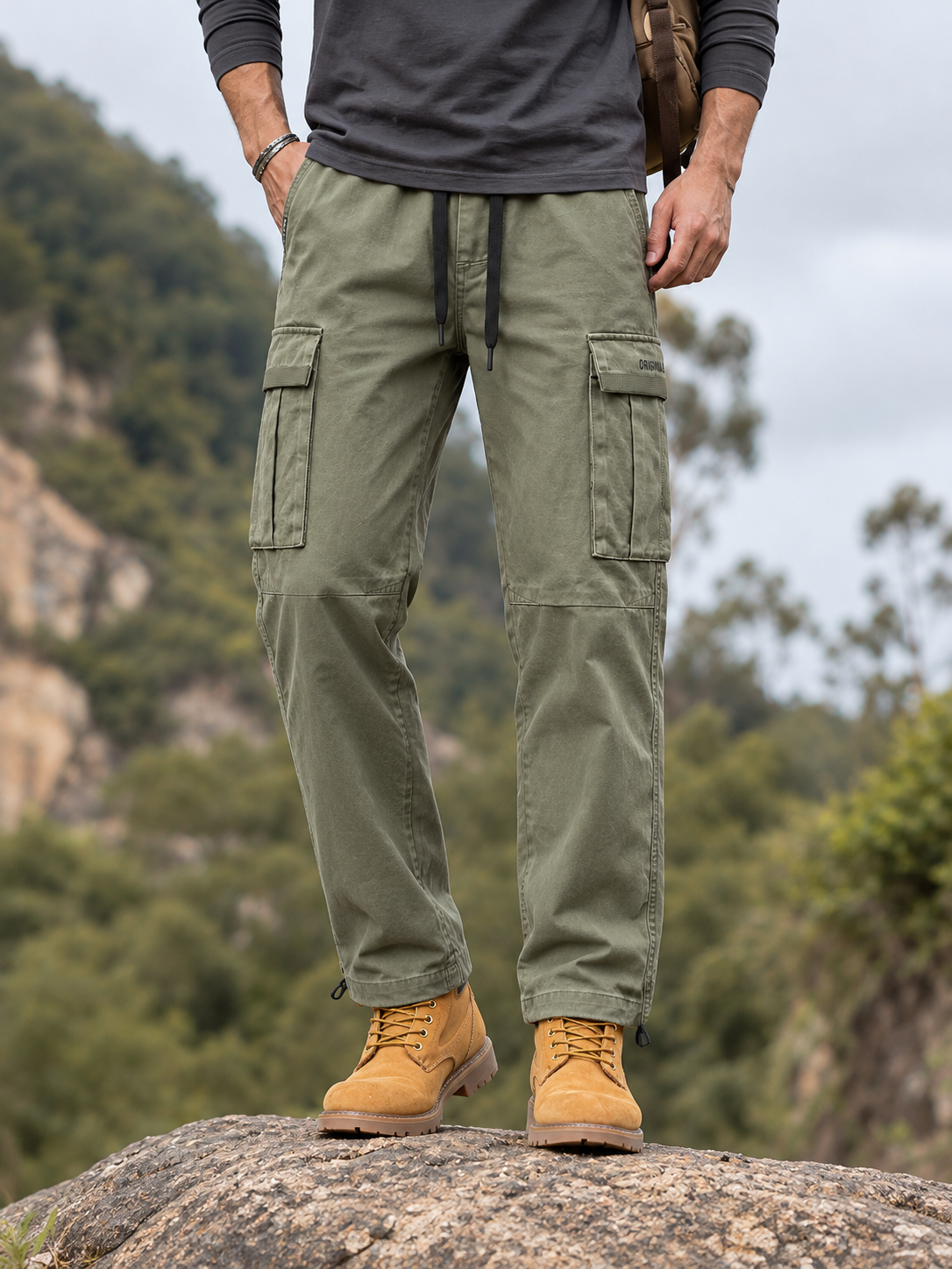 Men's Washed Multi-Pocket Drawstring Cargo Pants — Men's Washed Multi-Pocket Drawstring Cargo Pants