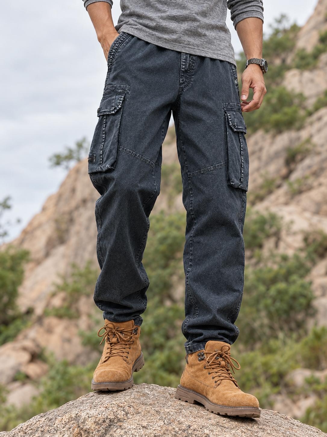 Men's Washed Multi-Pocket Relaxed Cargo Pants — Men's Washed Multi-Pocket Relaxed Cargo Pants