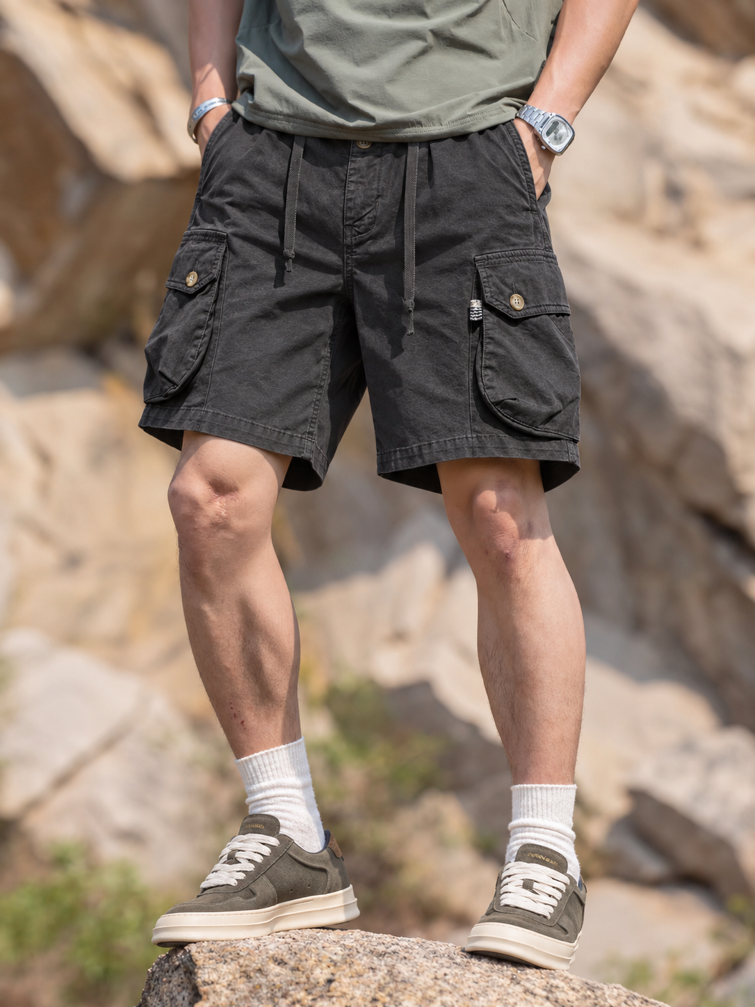 Men's Casual Cargo Shorts with Drawstring Waist — Men's Casual Cargo Shorts with Drawstring Waist