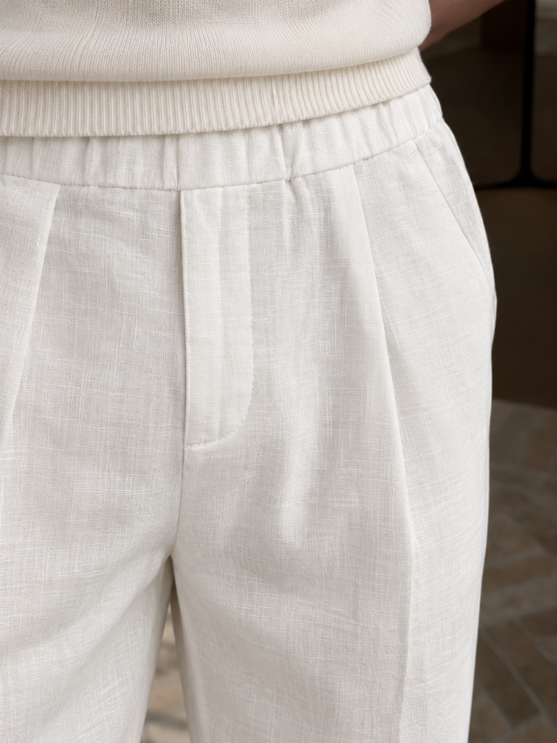 Men’s Textured Linen Blend Cropped Casual Pants — Men’s Textured Linen Blend Cropped Casual Pants