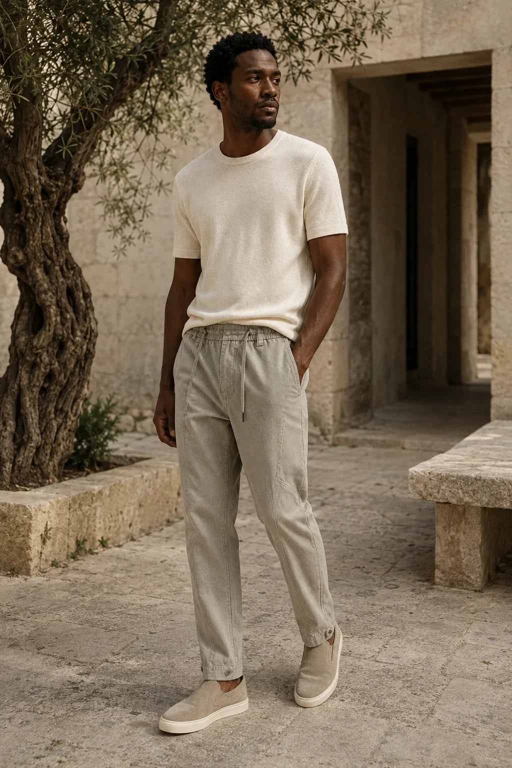 26575 Relaxed Panel Trouser — AI-generated lifestyle scene — Relaxed Panel Trouser