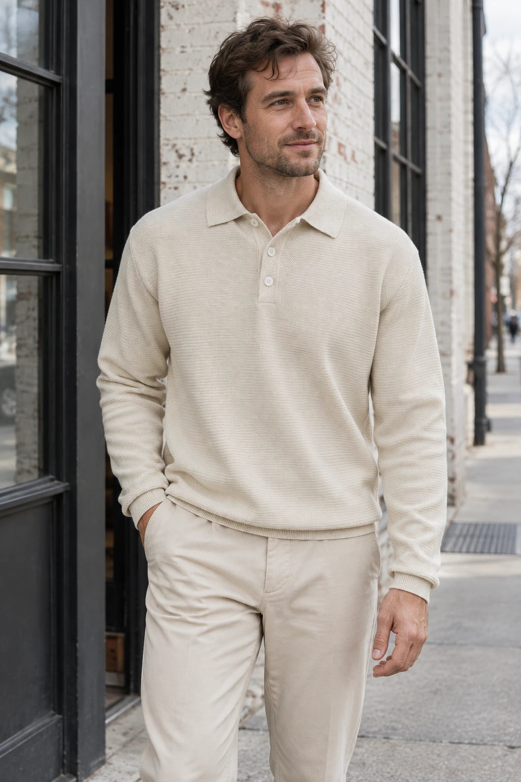 S-03031 model styling — Textured knit polo