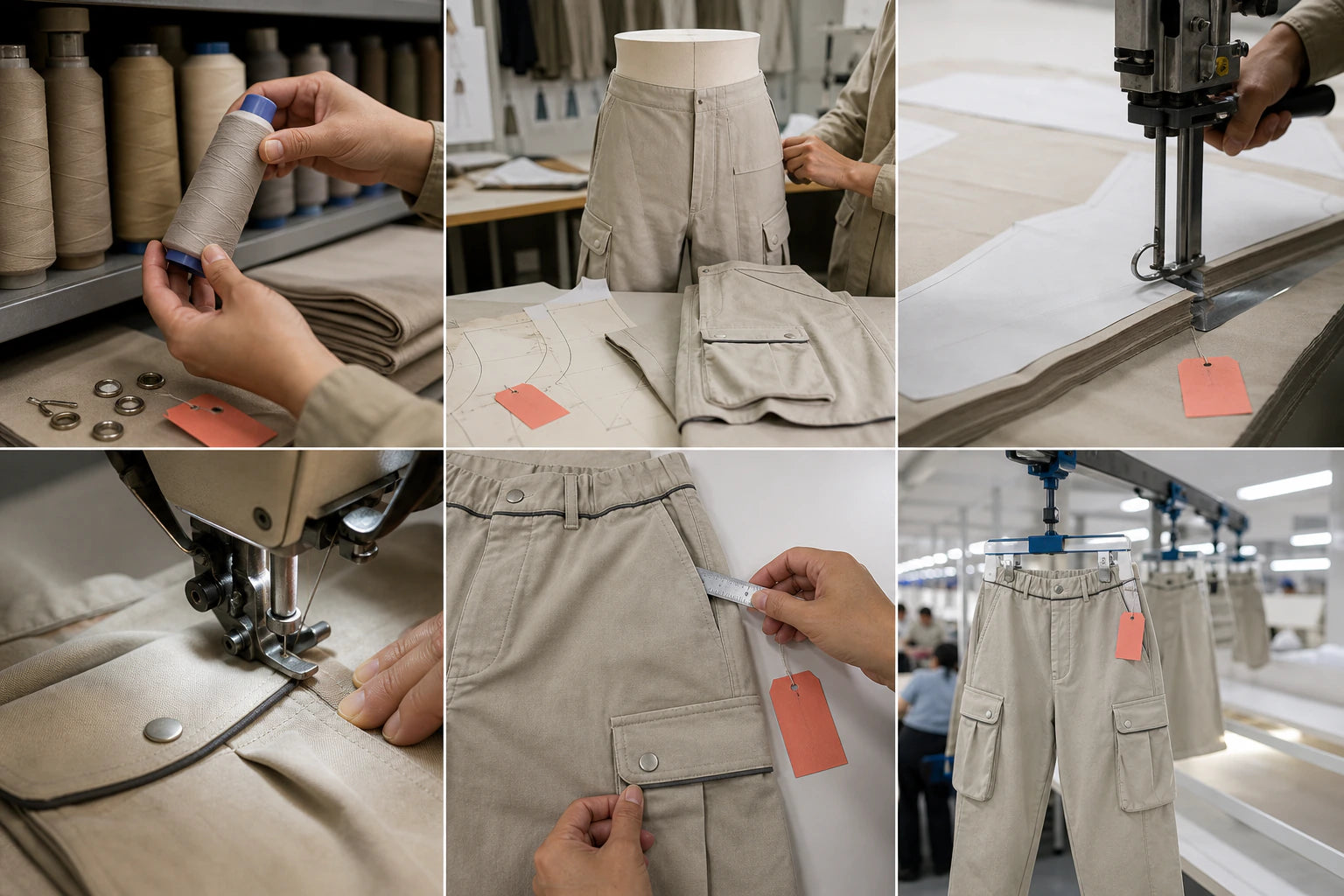 Illustrative six-stage cargo trouser development and making sequence
